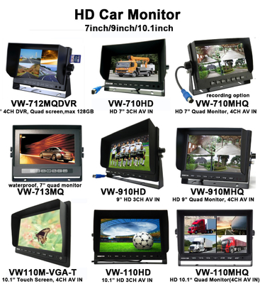 7인치 AHD LCD 화면 4채널 쿼드 SD 카드 AHD 차량 LCD 자동차 모니터 1080P 카메라