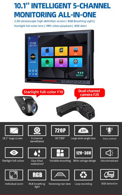 10.1 인치 IPS 터치 스크린 5CH 스플릿 DVR 후면 모니터, AHD 1080P BSD 리버스 주차 카메라 키트 트럭 버스 RV