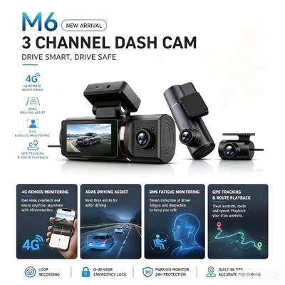 3채널 HD DVR 대시캠 4G 4K 전면 1080P 객실 후면 GPS 추적 ADAS DMS 24/7 주차 모니터 함대 안전