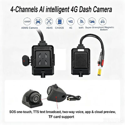 전면 및 후면 대시캠 4CH ADAS DMS 자동 비디오 레코더 4G GPS 와이파이 전용 트럭용 자석 카메라