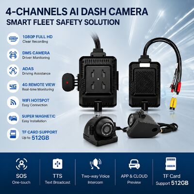 전면 및 후면 대시캠 4CH ADAS DMS 자동 비디오 레코더 4G GPS 와이파이 전용 트럭용 자석 카메라