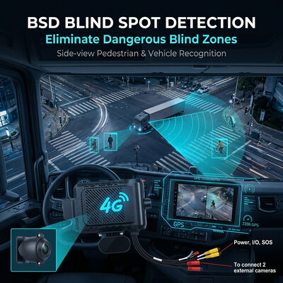 ADAS BSD를 갖춘 대형 트럭 4G 대시 레코더 - SOS 패닉 버튼이 있는 GPS 텔레매틱스 함대 카메라