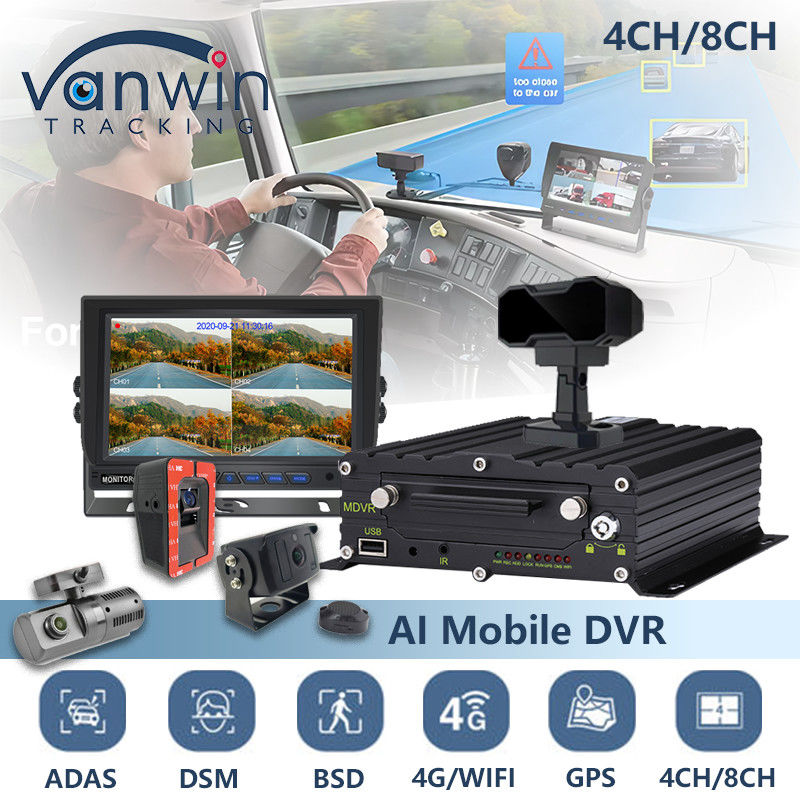 8CH AI BSD ADAS DMS MDVR 시스템 HD 1080P HDD 모바일 DVR 4G GPS 와이파이 기능