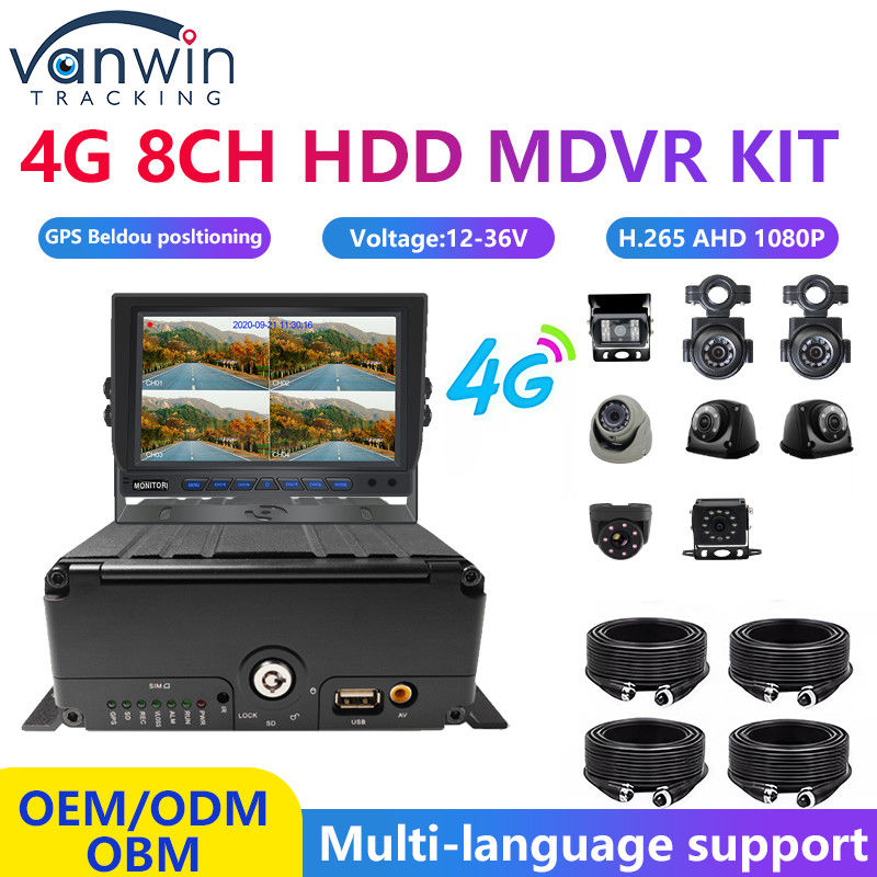 H.265 8CH HDD 1080P 모바일 DVR 시스템 4G MDVR 키트 GPS WIFI 함대 관리 기능