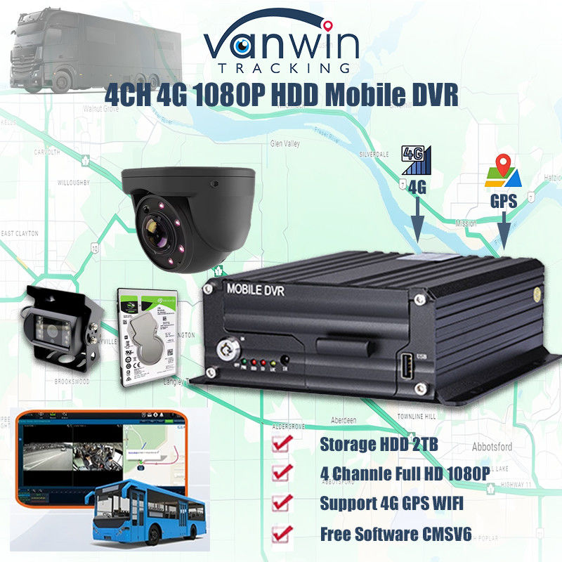 H.265 4CH 1080P HDD 모바일 DVR 차량 CCTV 비디오 레코더 키트 카메라 시스템 MDVR