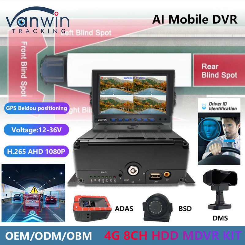 8CH AI 모바일 DVR ADAS DMS BSD 4G 및 GPS 차량 블랙 박스 차량 보안