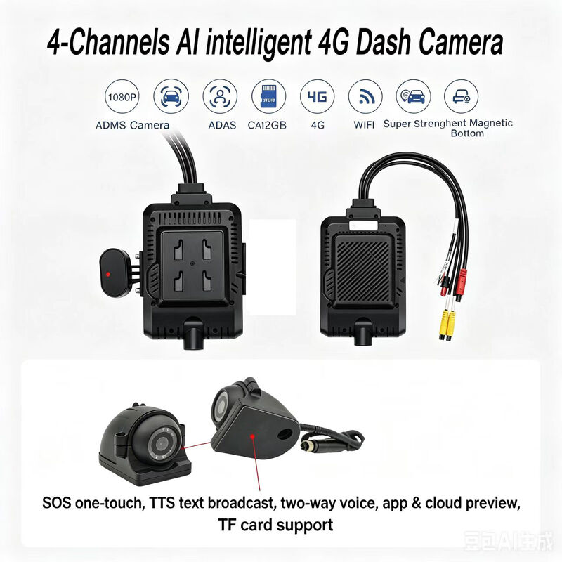 전면 및 후면 대시캠 4CH ADAS DMS 자동 비디오 레코더 4G GPS 와이파이 전용 트럭용 자석 카메라